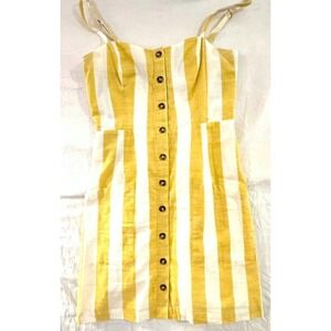 Forever 21 Womens Yellow White Striped Button Front Mini Dress Sm Smocked Back